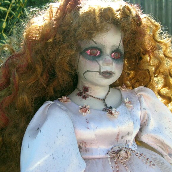 Custom Creepy Bride Doll Hand Painted Porcelain Halloween Art Gothic Horror OOAK - Picture 7 of 12